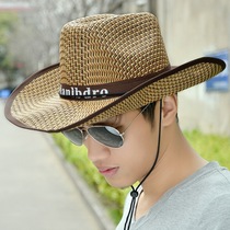 Summer sunshade hat mens top hat linen hollow straw hat summer sun protection British Jazz hat men