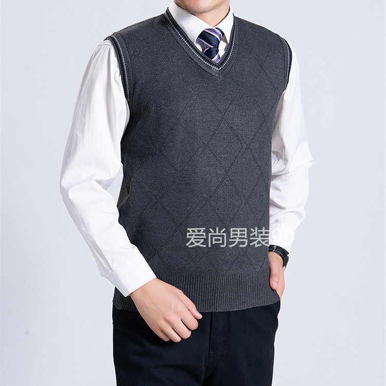 Áo len cổ lọ nam cổ chữ V không tay nam cao tuổi mùa thu và mùa đông vest nam hàn quốc