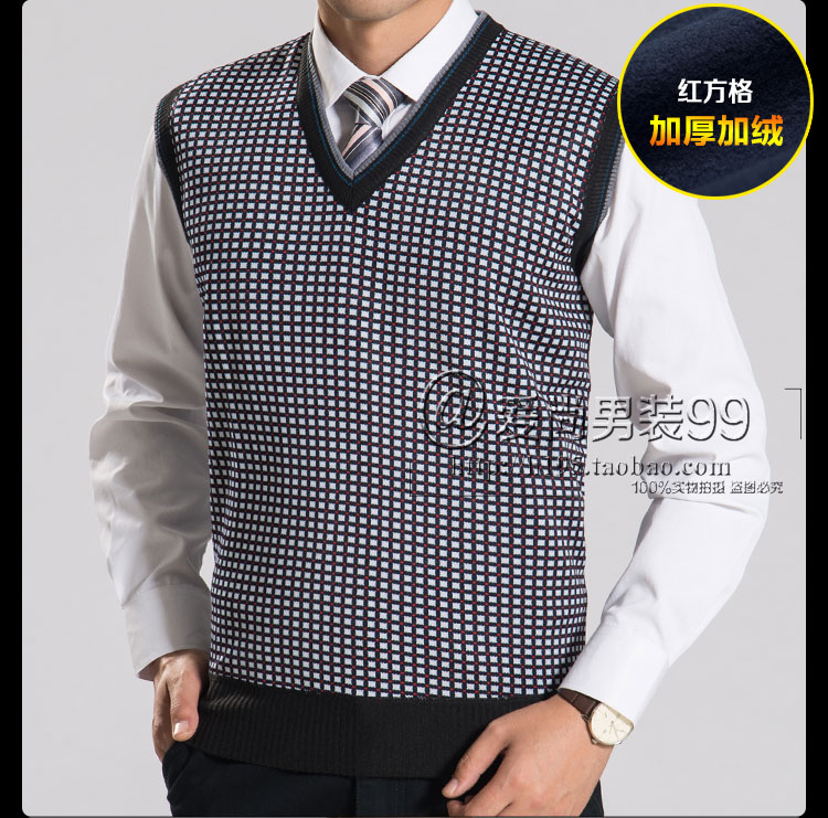 Áo len ấm áp mùa thu và mùa đông áo len trung niên kinh doanh áo len giản dị nam cộng với áo vest độn nhung áo vest nam công sở