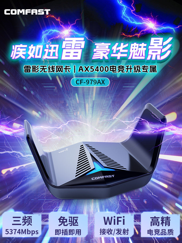 [5400M Tri-Band]Comfast Cf-979Ax Wireless Network Card Desktop Wifi6 Gigabit 5g Dual-Band Network Signal Receiver Laptop External USB Wireless Network Card