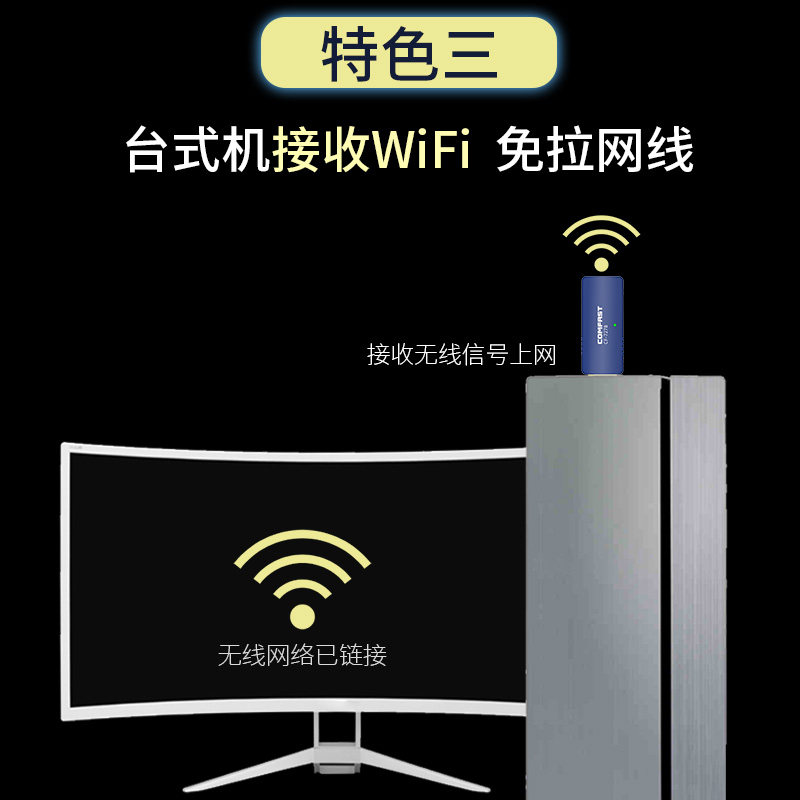 Comfast Cf-727B Dual-Band 5g Gigabit 1300m Wireless Network Card Desktop Gigabit Bluetooth Wifi Two-In-One External USB Independent Network Signal Transmitter Wifi Receiver