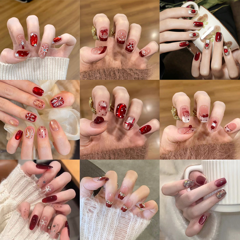 New Year's Red Wearable Nail Patches, Nail Stickers That Enhance Complexion, Removable Short and Long Nail Art Patches, Finished Product