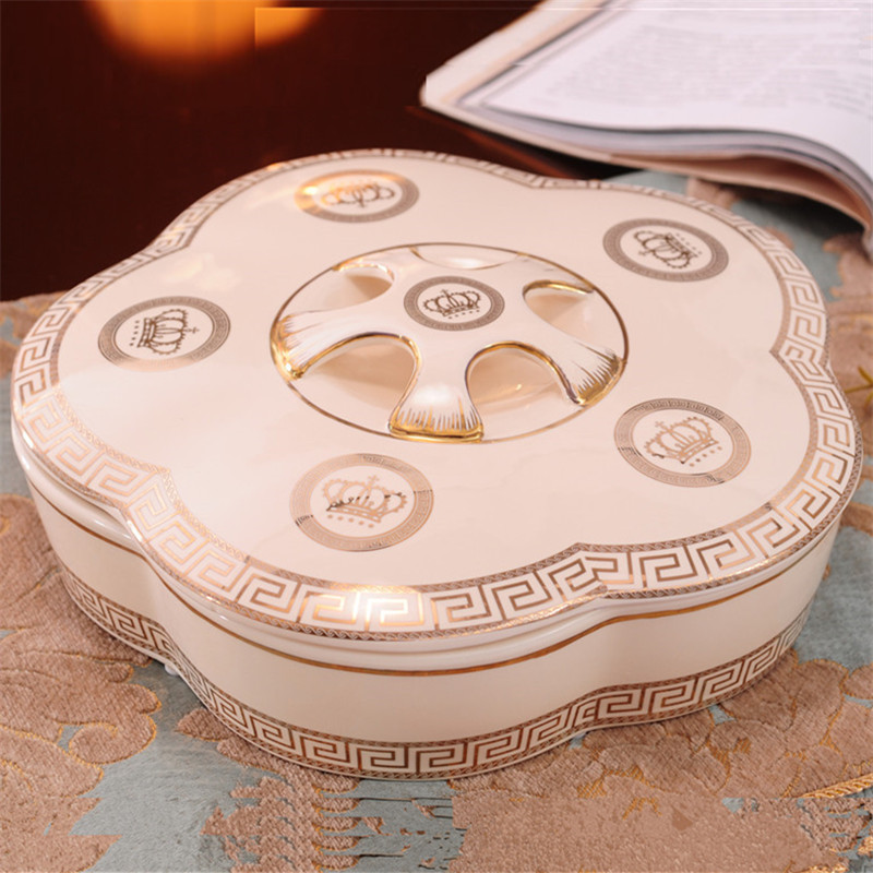 European ceramic creative luxury dried fruit box plate grid with lid Multi-purpose wedding gift nut candy snack box plate