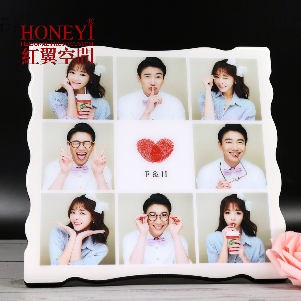 Square 8-12 inch nine-palace grid table baby photo hanging wall photo frame custom Korean wedding photo production crystal photo