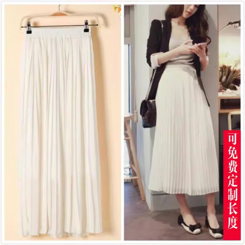 2026 Summer New Women's A-Line Versatile Slimming Solid Color Chiffon Pleated Skirt High Waist Midi Skirt Fairy Skirt 2026 Summer New Women's A-Line Versatile Slimming Solid Color Chiffon Pleated Skirt High Waist Midi Skirt Fairy Skirt