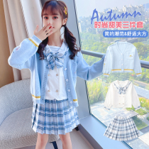 Girls autumn dress childrens jk uniform skirt sweater three-piece girl college style princess dress suit