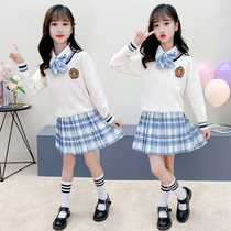 Girls pullover V-neck JK sweater Western style Childrens autumn and winter Japanese base sweater vest sweater sweater college style