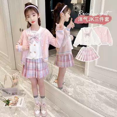 Girls jk uniform children's Autumn Sweater pleated skirt three-piece genuine Primary School students Japanese college style set