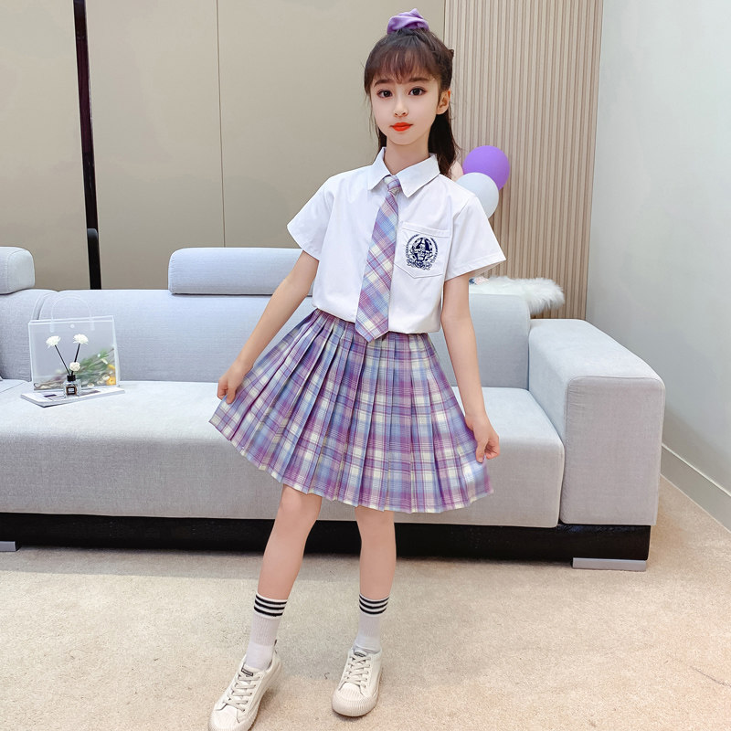 Children's jk uniform summer grid skirt 12 girls girlfriend gk skirt primary school birthday long-sleeved college style suit 10 years old