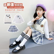 Childrens jk uniform autumn winter dress 12 girls girlfriends gk skirt Girls Primary School students suit sweater three sets 10 years old