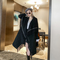 Double-sided cashmere coat womens 2020 autumn new European station heavy industry fashion temperament tassel long coat tide
