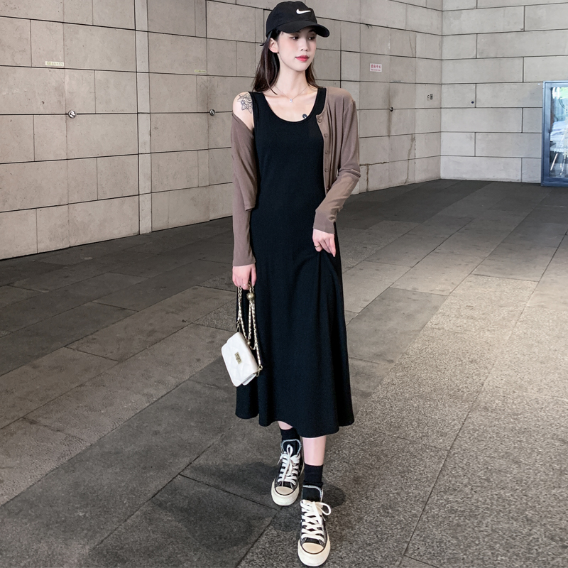 Ice Silk Dress for Women 2025 New Spring and Summer Slimming Little Black Dress Elegant Sleeveless Tank Dress Base Long Dress