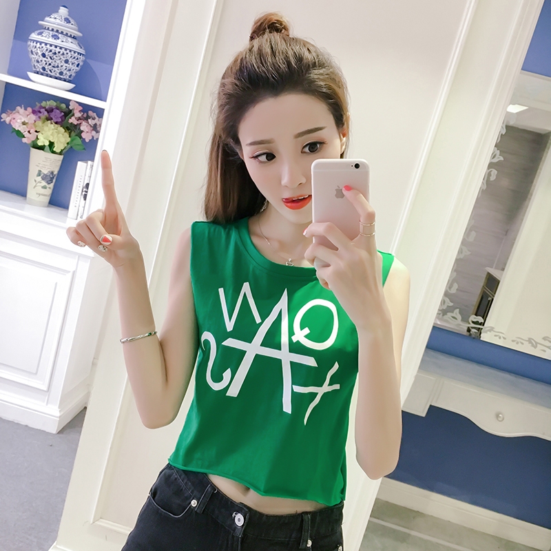 2025 New Style Camisole for Women, Summer Short Top, Sleeveless, Off-Shoulder, Student T-Shirt, Crop Top, Round Neck, Base Shirt