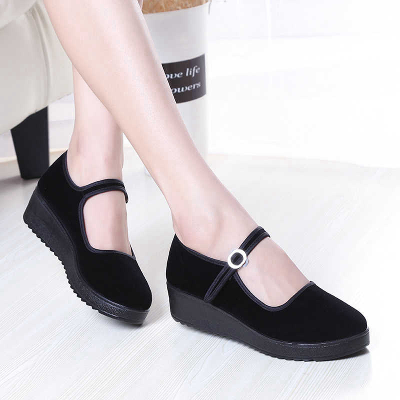 Old Beijing cloth shoes women's spring mother's single shoes fashion style to increase work comfort flat heel non-slip soft bottom work shoes