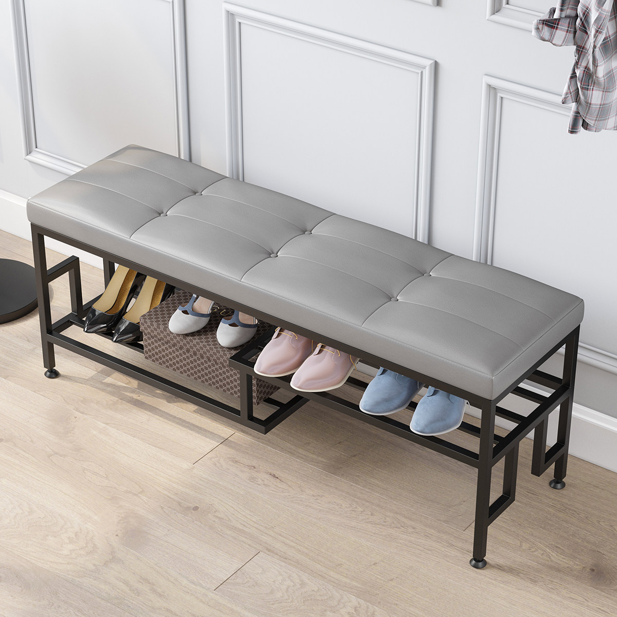 Shoe changing stool home door can sit shoe cabinet rack Nordic light luxury entry door long bench soft cushion cushion wear shoe stool