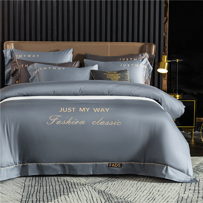 High end 100s long suede cotton four pieces full cotton pure cotton American light lavish pure color quilt cover simple bed with supplies