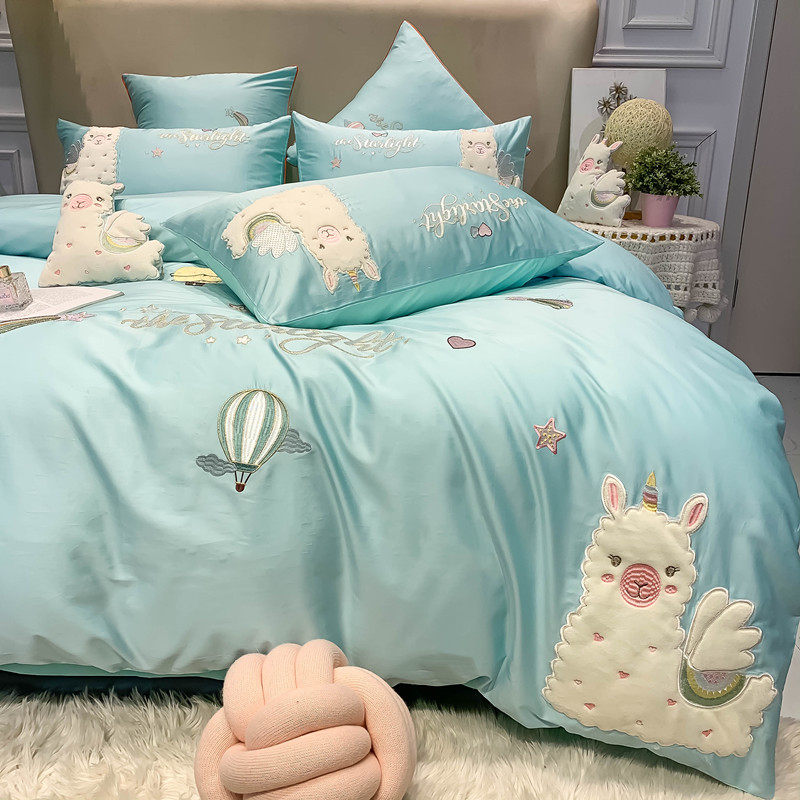 Cartoon Teenage heart long suede cotton four pieces all cotton pure cotton cashmere Quilt Cover Mesh Red Princess Wind Bed Accessories