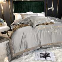 Five-star hotel bedding Cotton four-piece set European simple silk embroidery Cotton quilt cover sheet fitted sheet