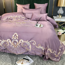 Eurostyle Wedding Celebration Pure Cotton Four Pieces Full Cotton Upscale Genuine Silk Embroidered Flowers Quilts With Covered Bed Linen Light Lavish Bed