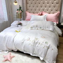 ins Girl heart princess style cotton white four-piece set Pure cotton European satin silk embroidery duvet cover sheet section