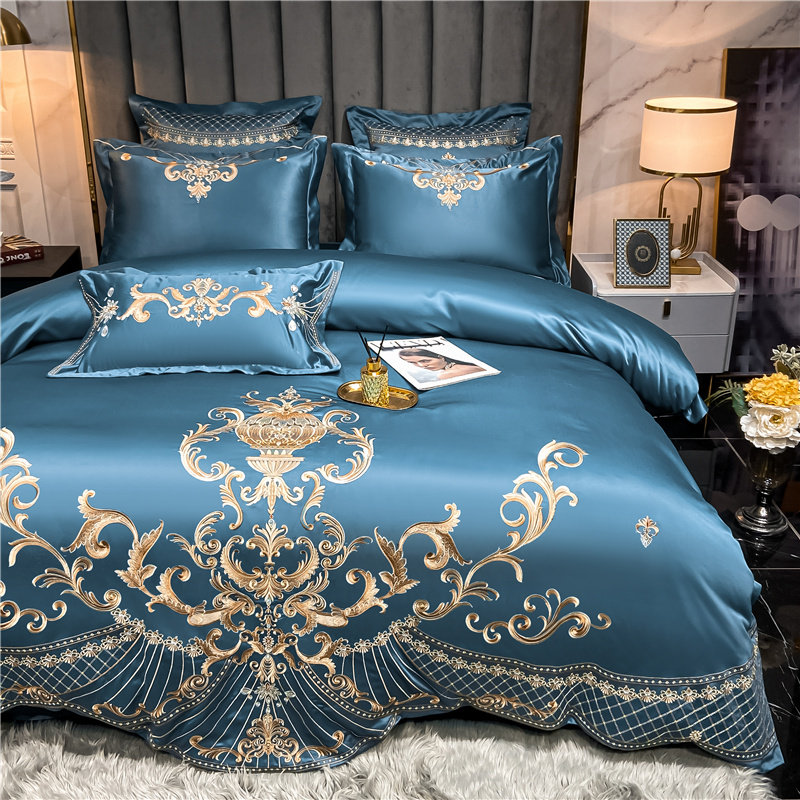 Style light extravaganza Sophisticated Genuine Silk Pure Cotton Four Pieces All-cotton Embroidered Quilt Cover Euro Style Bedding 1 8m Bed Hat