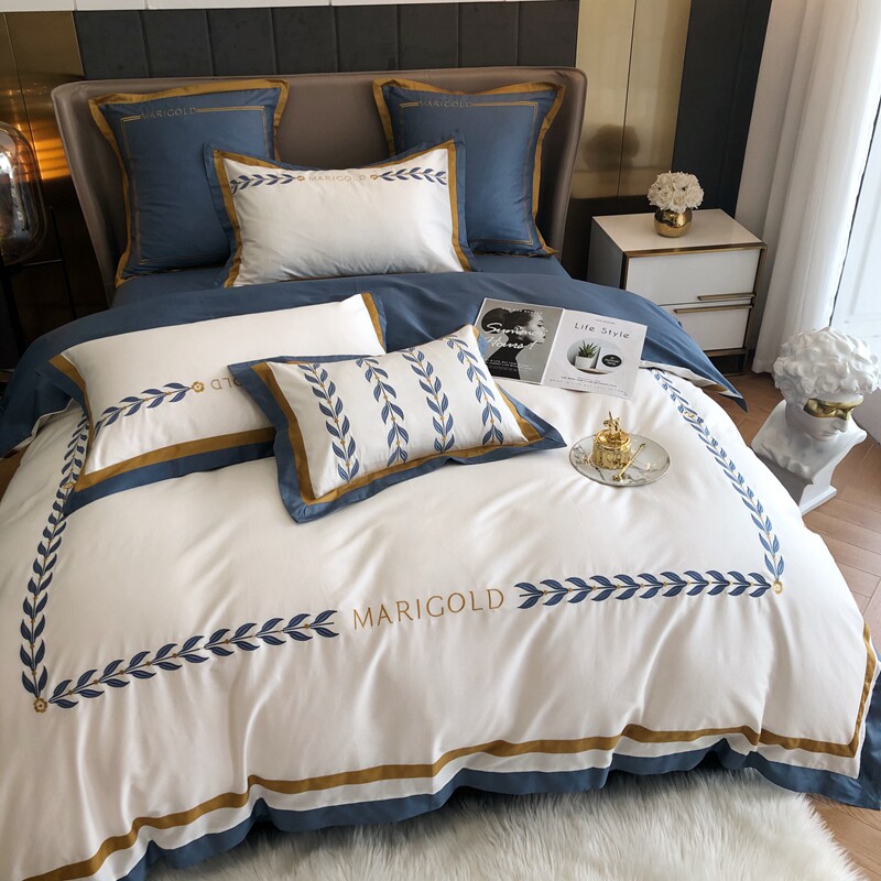 Pastoral style 120 long-staple cotton four-piece set light luxury embroidery pure cotton quilt cover cotton bedding 1 8 meters bed sheet