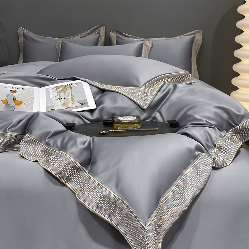 Silk Sliding Naked Sleeping Pure Cotton Four Pieces Full Cotton Genuine Silk Embroidered Gonsatin Quilt Cover Bed Ogasu Style Light Lavish Wind Bed Accessories