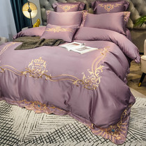 Luxury 60 silk silk smooth naked sleeping four-piece cotton sheet duvet cover Cotton European bedding Fitted sheet