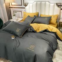 60 long-staple cotton Nordic wind Cotton embroidery bed four-piece cotton quilt cover Autumn and winter brushed sheets Fitted sheet