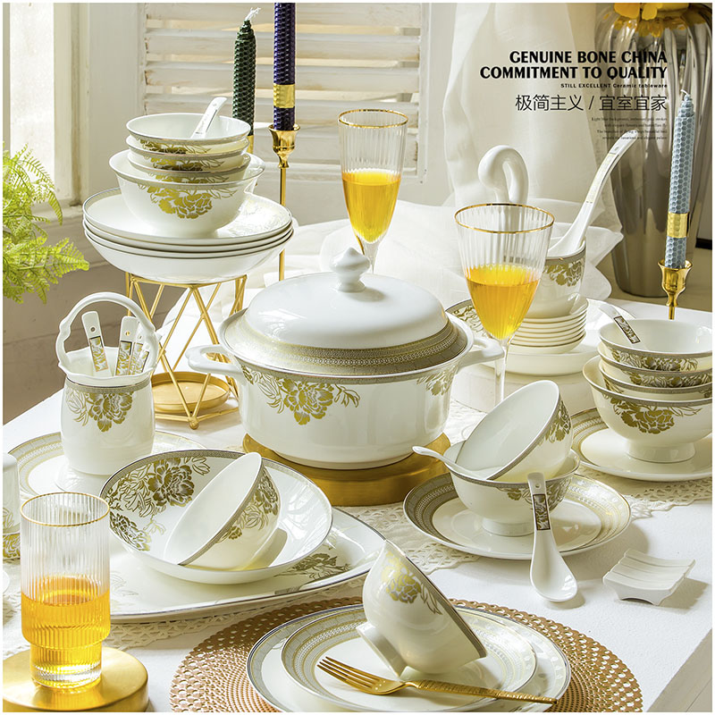 60 pieces of cutlery set of cutlery and dish spoons combined suit Uber ceramic home Dish Soup Bowl with Blister Noodles Bowl of Disc Bone China