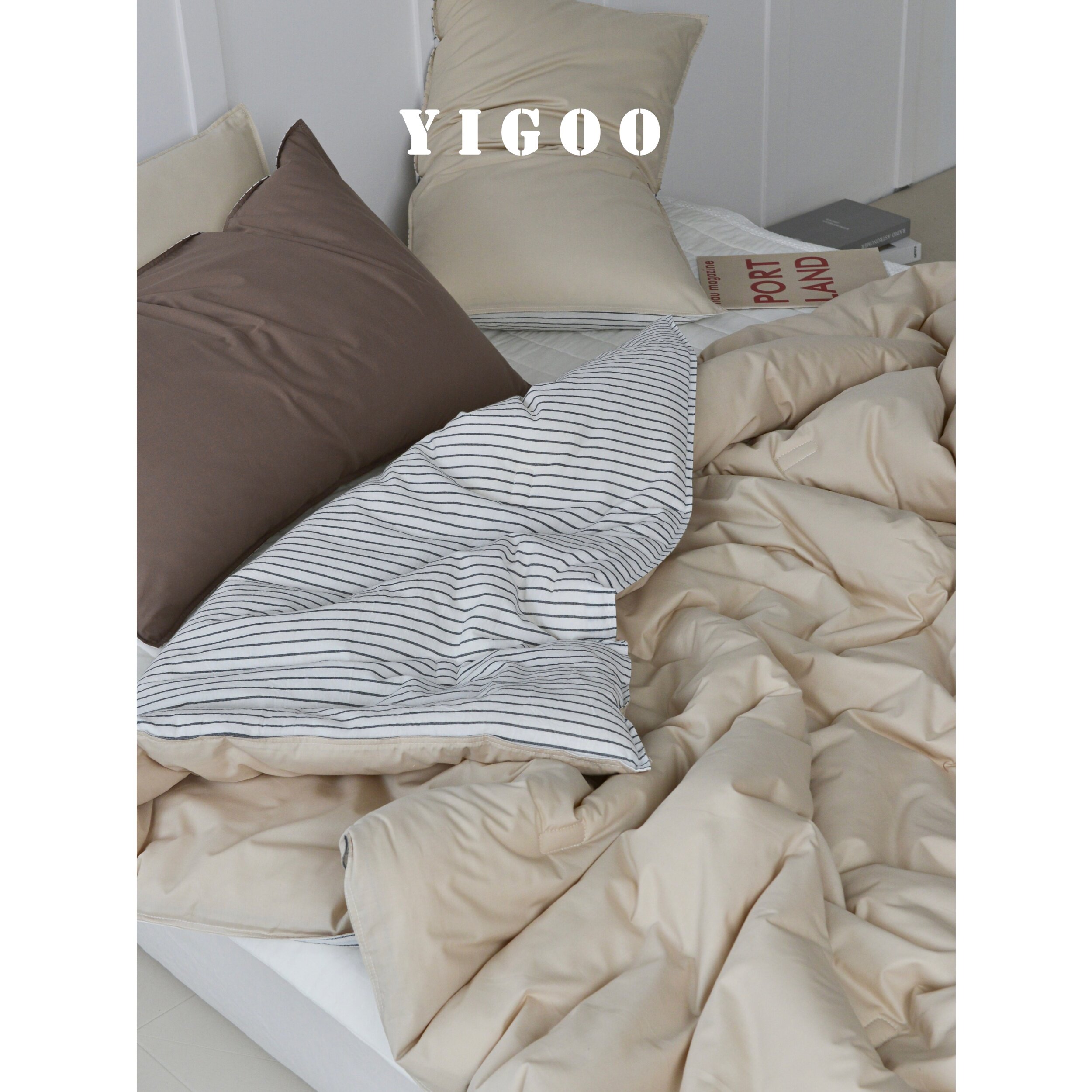 Корейское минималистичное однотонное полосатое одеяло из 60-ниточного хлопка на все сезоны двуспальное двустороннее