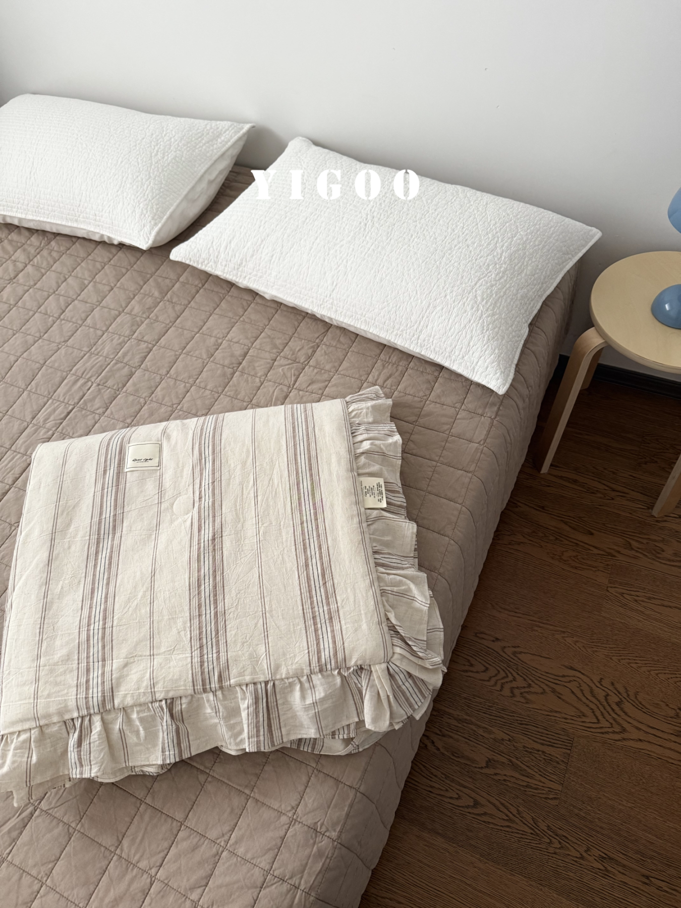 Простое летнее одеяло из хлопка и льна с оборками и винтажными полосками, тонкое цельное одеяло для кондиционера, дышащее, можно стирать в машине