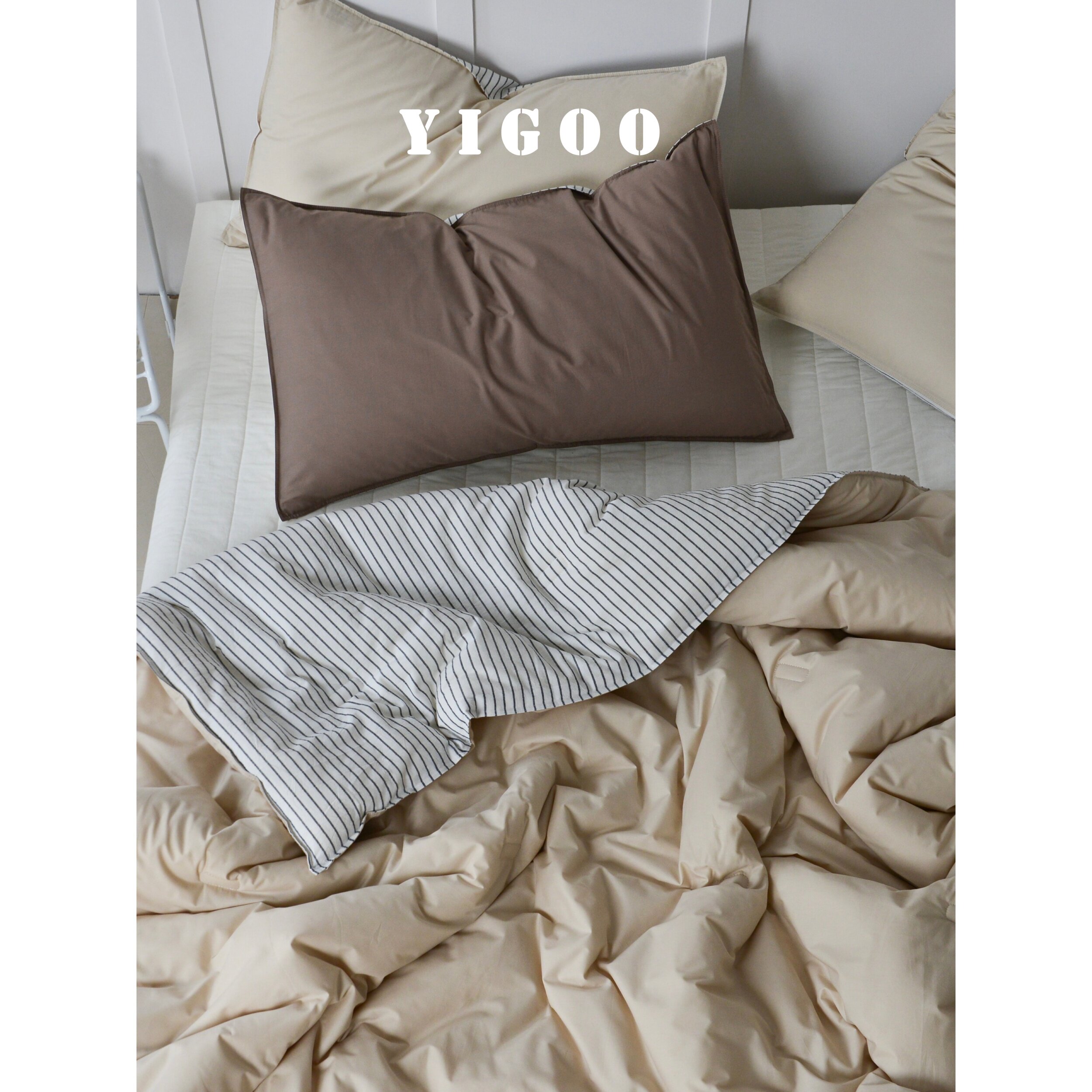 Корейское минималистичное однотонное полосатое одеяло из 60-ниточного хлопка на все сезоны двуспальное двустороннее