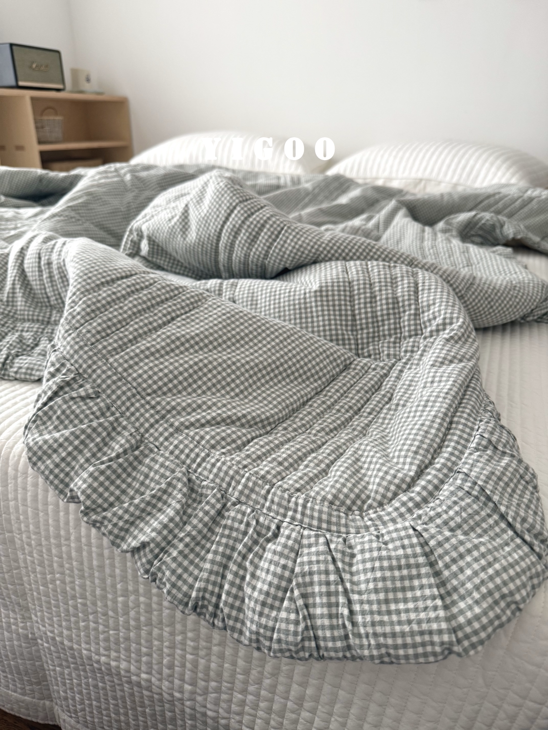 Корейское складчатое кружевное ретро цветное тканое хлопковое клетчатое модальное хлопковое четырехсезонное кондиционерное цельное одеяло мягкое после стирки