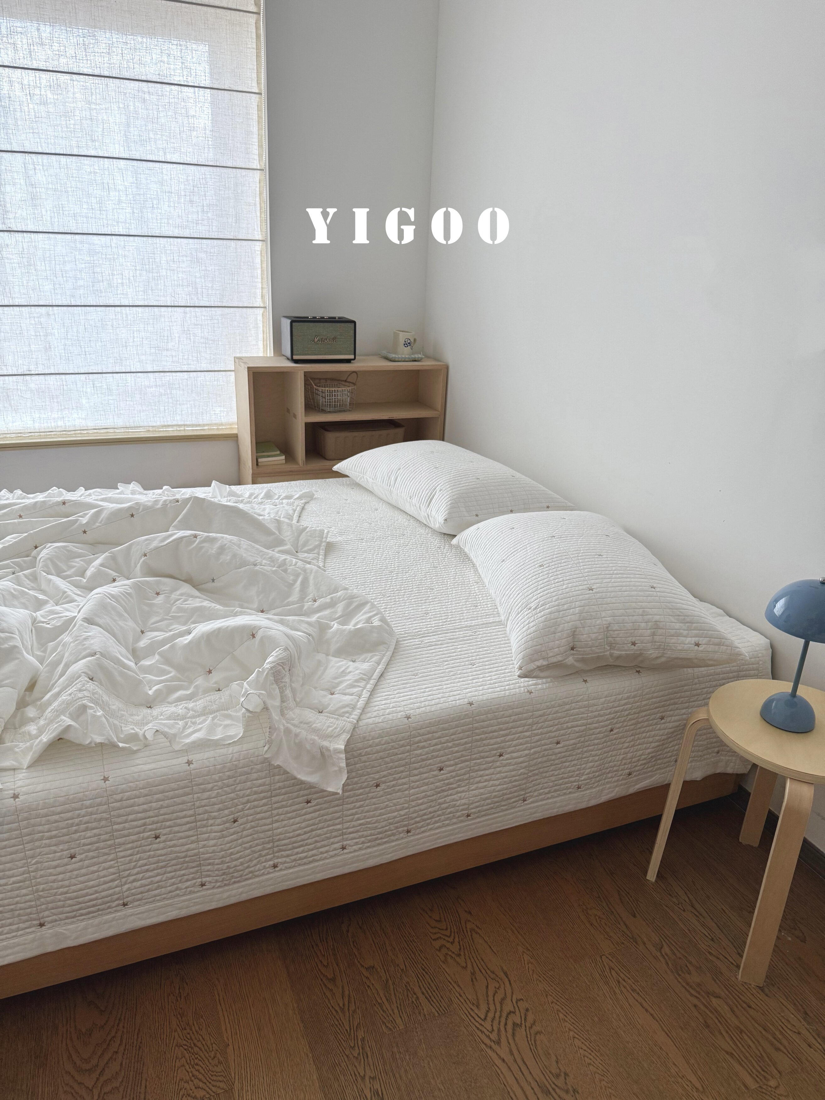 Корейский комплект постельного белья с вышивкой звездочек из хлопка три предмета с утолщенной простыней и всесезонным одеялом