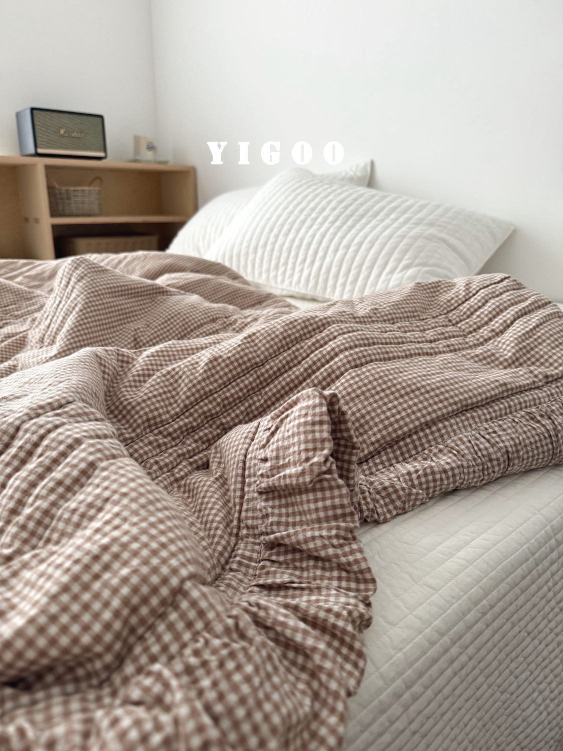 Корейское складчатое кружевное ретро цветное тканое хлопковое клетчатое модальное хлопковое четырехсезонное кондиционерное цельное одеяло мягкое после стирки