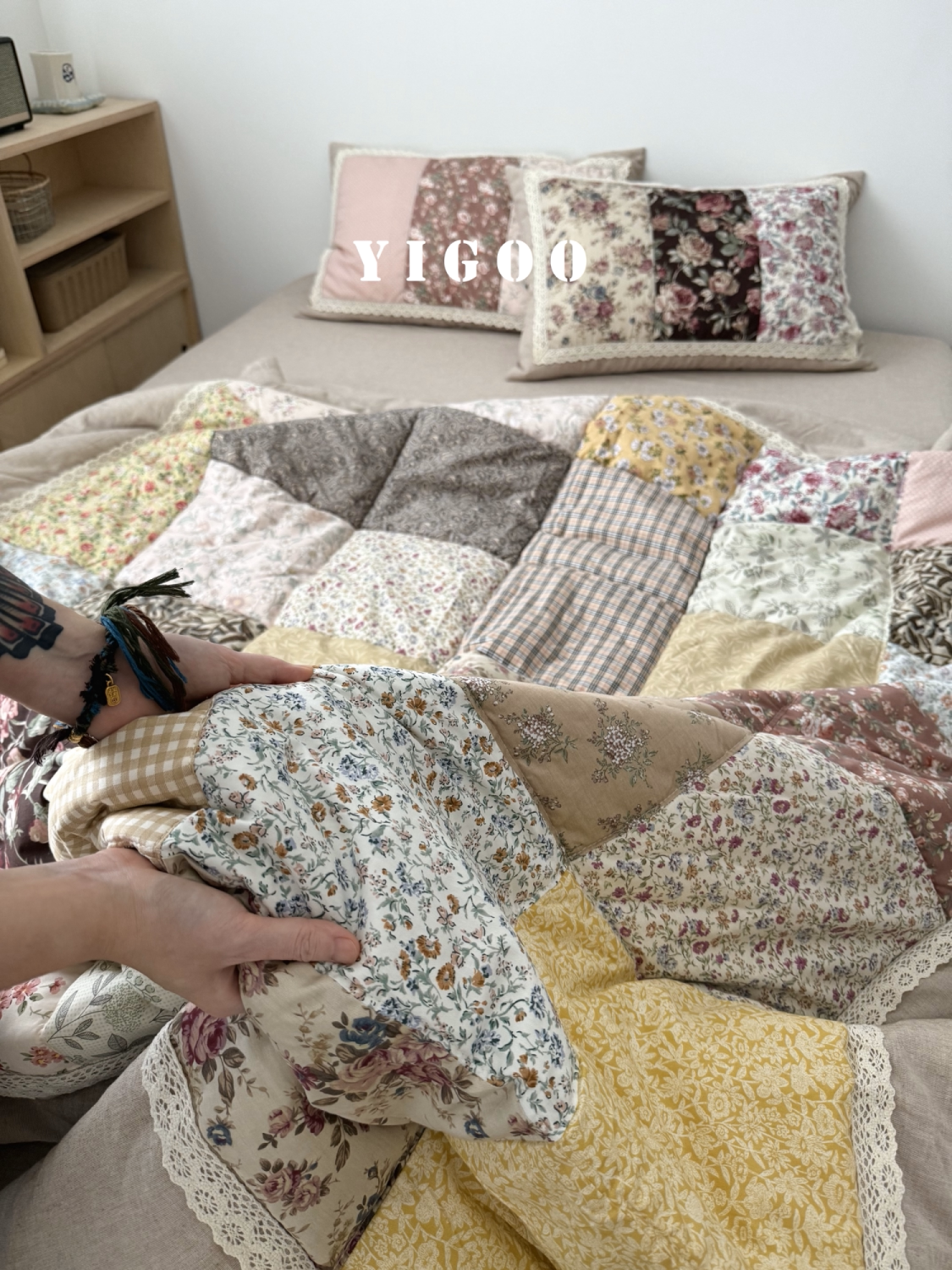 Корейское ретро одеяло в цветочек в деревенском стиле из хлопка и льна с лоскутным шитьем, комплект постельного белья из 4 предметов на все seasons