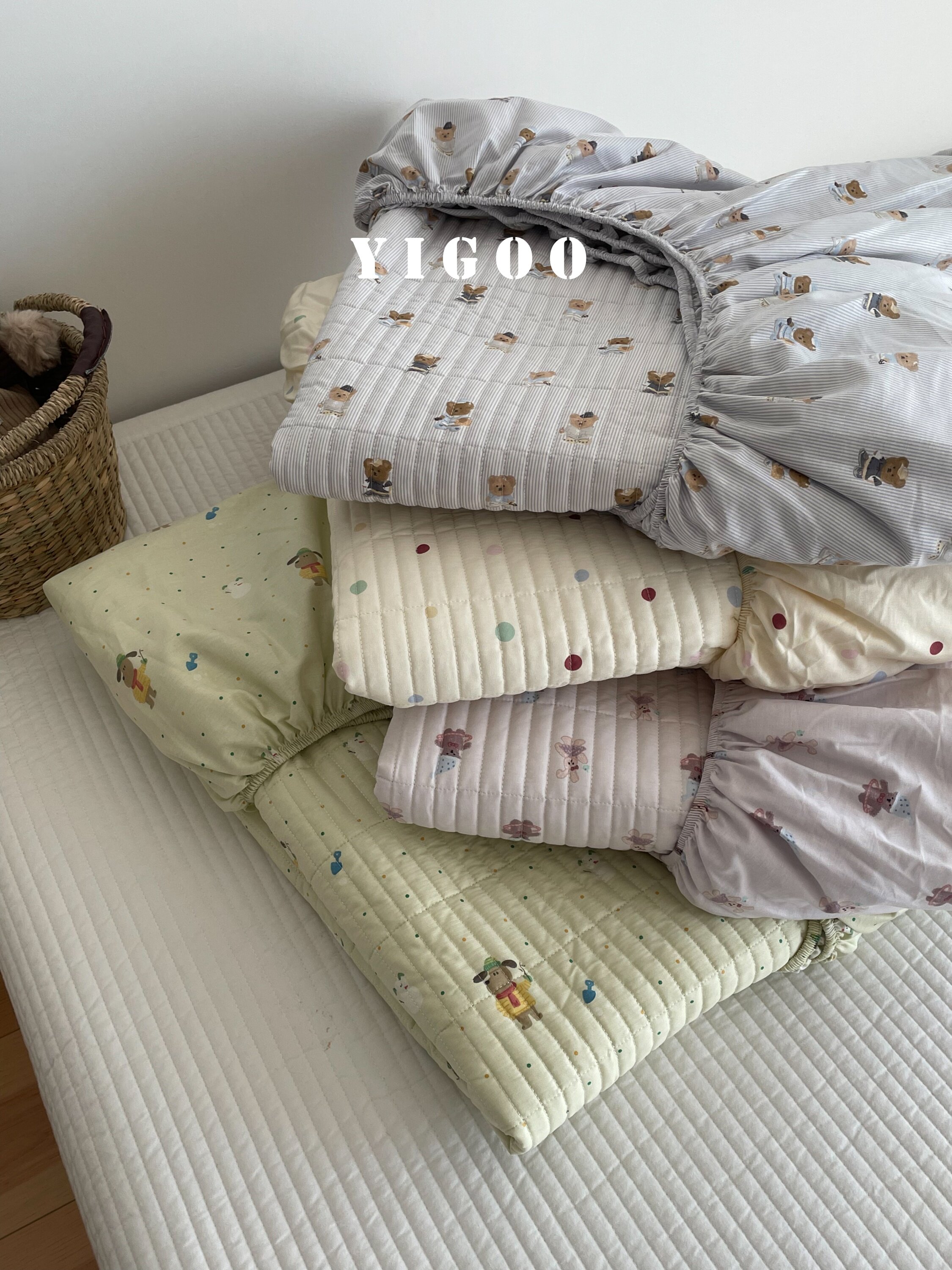 Корейский хлопковый наматрасник с печатью и стеганой подкладкой, водостойкий комплект из 3 предметов