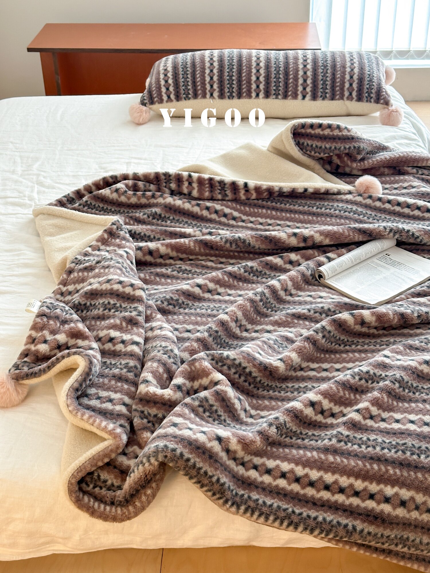 Осенне-зимнее жаккардовое покрывало под кашемир в стиле ins с узором Фэр-Айл, винтажное утолщенное одеяло для отдыха и дневного сна