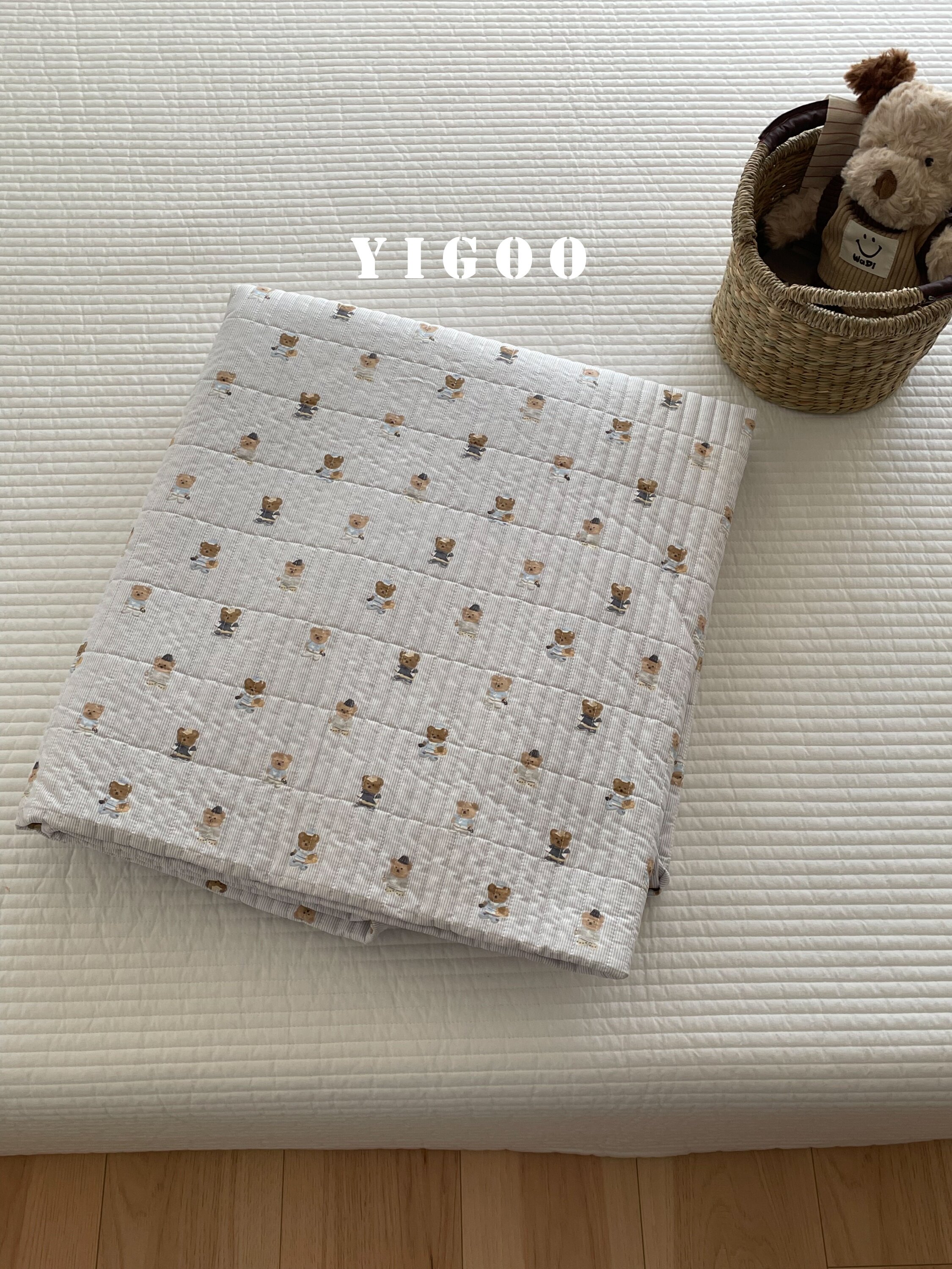 Корейский хлопковый наматрасник с печатью и стеганой подкладкой, водостойкий комплект из 3 предметов