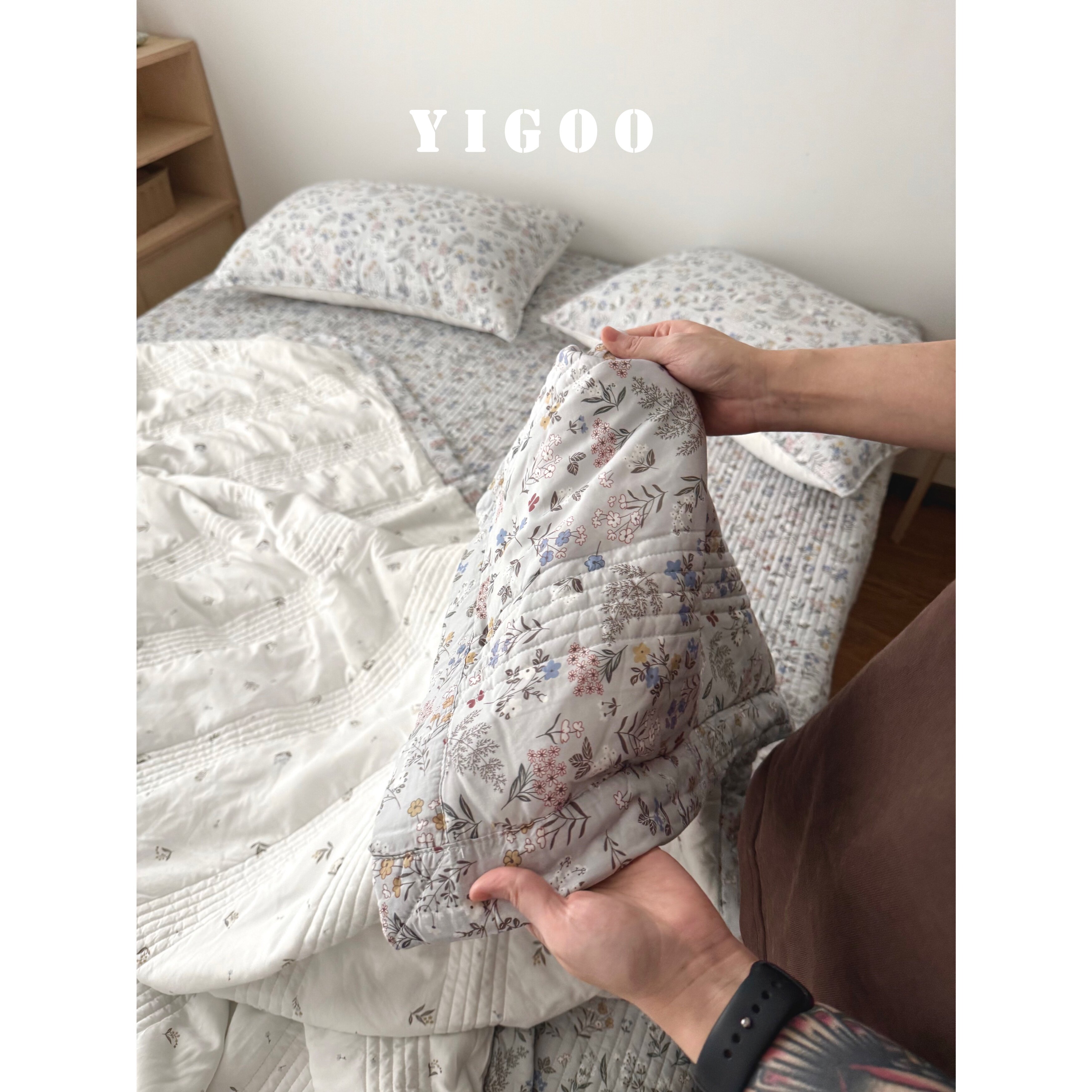 Летний корейский охлаждающий модал двусторонний с мелким цветочным принтом стеганое покрывало летнее одеяло комплект из 3-4 предметов с ватной простыней