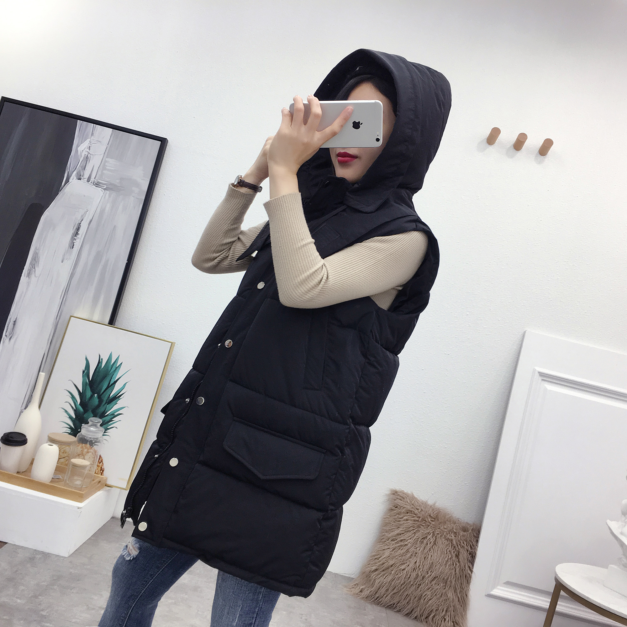 Phiên bản Hàn Quốc của áo len rộng kích thước lớn trùm đầu áo khoác cotton mỏng mùa thu đông 2018 mới áo kiểu nữ