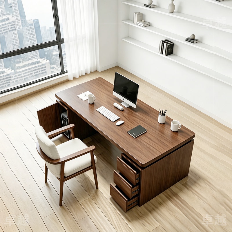 Home Office Desk Made of South American Walnut Wood with Drawer Cabinet, Executive Desk, Computer Desk, Student Writing Desk, Work Station