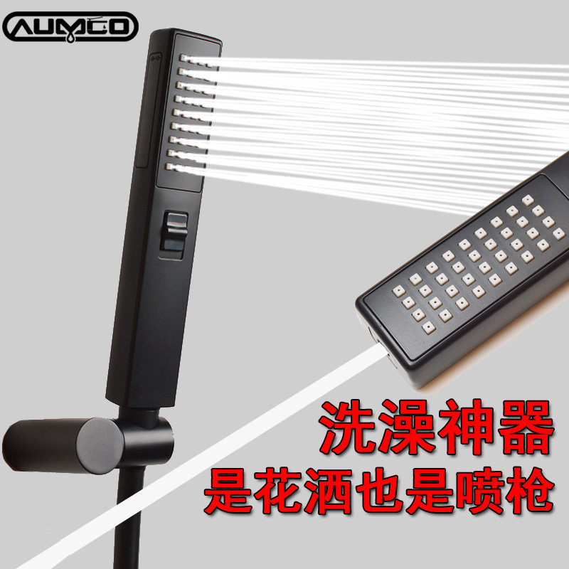 Black Handheld Shower Nozzle Super Booster Full Copper Black Matt Rind Shower Spray Gun Bath Thever Shower