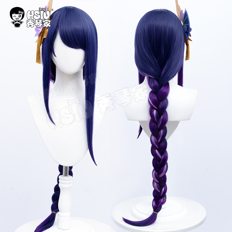 Xiuqinjia Original Raiden Shogun Cosplay Wig, Kamisato City, One Mind Pure Land, Braided Fake Hair Accessory
