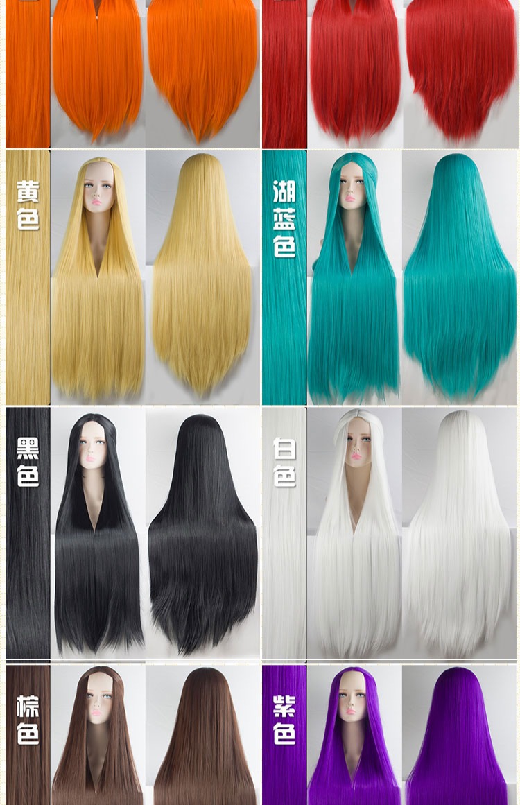 Xiuqin cosplay phổ biến tóc giả dài thẳng nữ 100cm đen trắng xanh xanh tím vàng màu tóc giả anime cosplay game