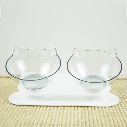 Pet Cat, собачья чаша для защиты шейного отдела позвоночника прозрачная двойная миска Пластиковая горшка питья, вода для пищи, чтобы предотвратить перевернутую питьевую воду на ужин