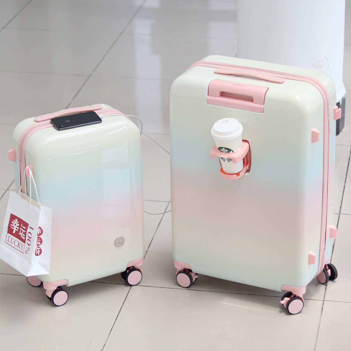 Fairy Rainbow Travel Suitcase - High-Value Multifunctional Luggage - 24-inch Women's Carry-on Suitcase - 20-inch Gradient Color Suitcase