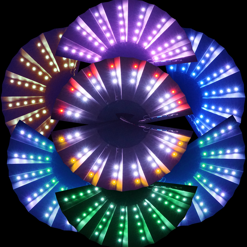 Bar Bundy fan led luminous fan net red bungee fan atmosphere props electric syllable paper fan customization