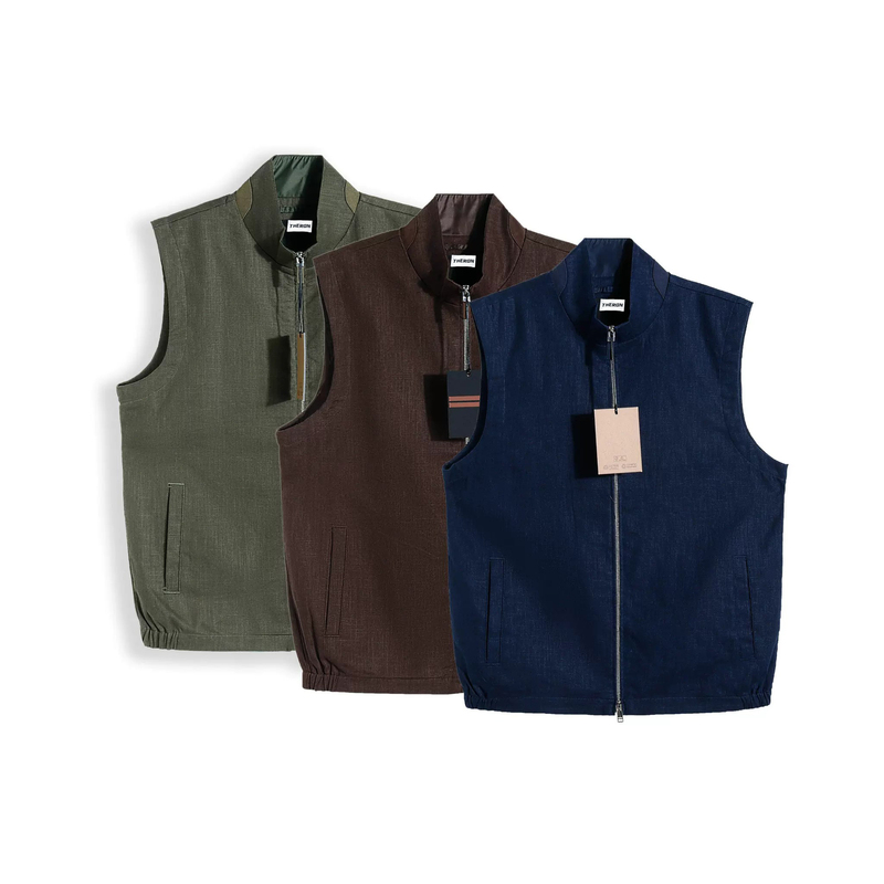 Italian Luxury Z Oasilino Linen-Cotton Old Money Style Two-Way Zipper Stand Collar Casual Vest 26072907 Italian Luxury Z Oasilino Linen-Cotton Old Money Style Two-Way Zipper Stand Collar Casual Vest 26072907